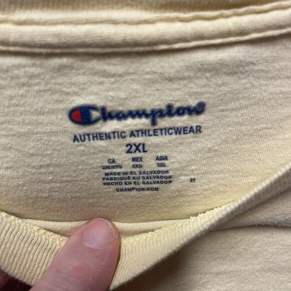 Champion Mens T-Shirt Size 2XL Yellow Short Sleeve Crewneck - Picture 2 of 8